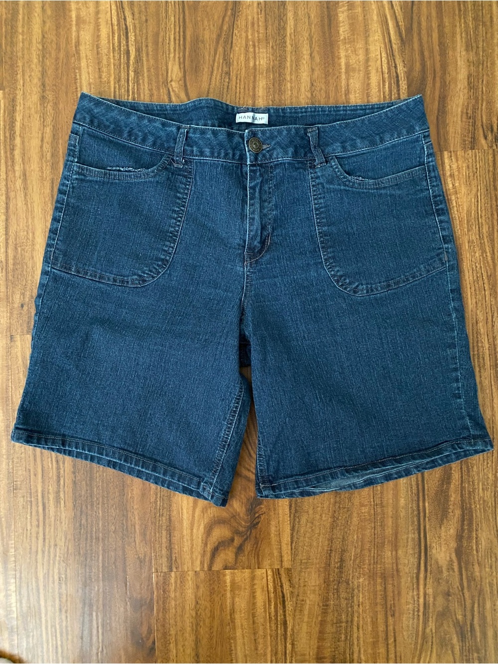 Hannah Dark Blue Denim Patch-Pocket Shorts
